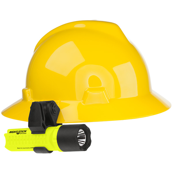 Nightstick Flashlight Mount On Yellow Helmet